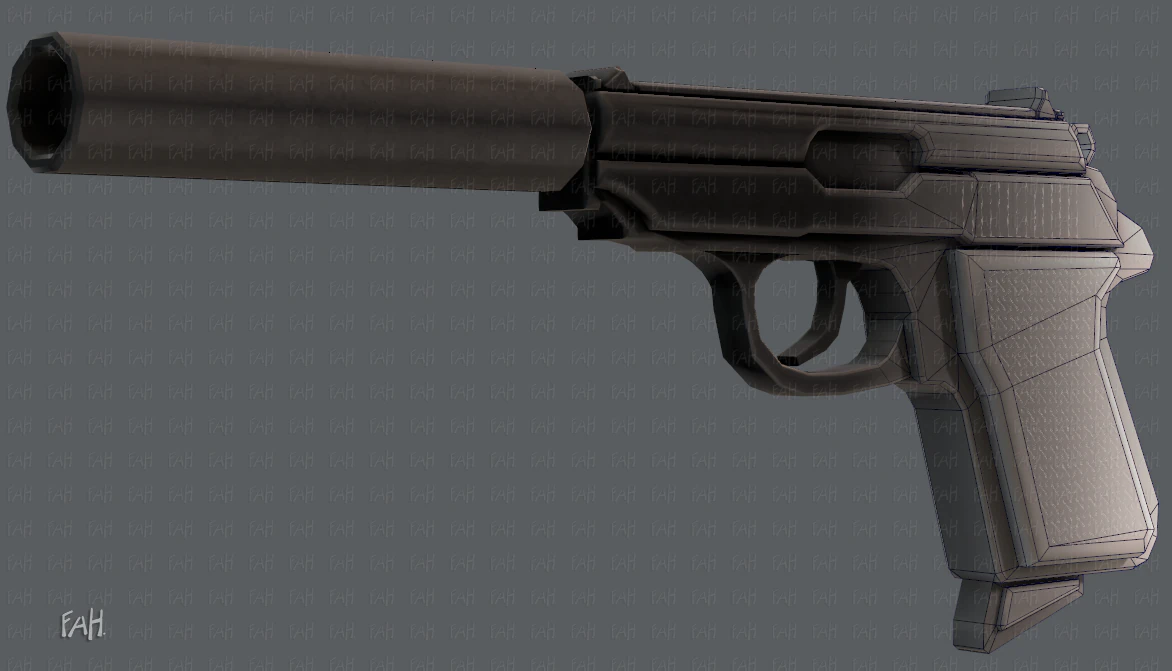 GunCartoon 01 3D Model .c4d .max .obj .3ds .fbx .stl .blend