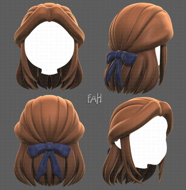 Base Hair for girl V18 3D Model .c4d .max .obj .3ds .fbx .stl .blend 