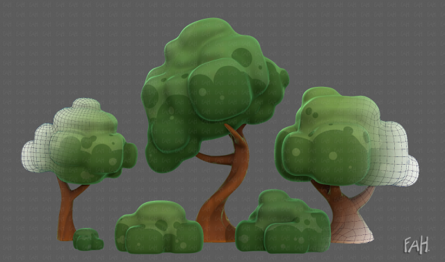 Trees Cartoon V15 3D Model .c4d .max .obj .3ds .fbx .stl .blend 