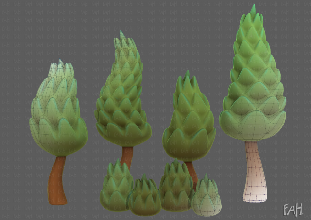 Trees Cartoon V16 3D Модель .c4d .max .obj .3ds .fbx .stl .blend 