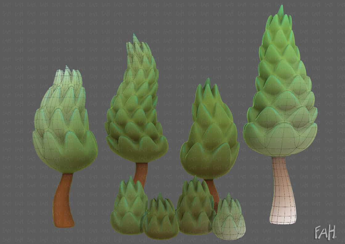 B&auml;ume Cartoon V16 3D Modell .c4d .max .obj .3ds .fbx .stl .blend 