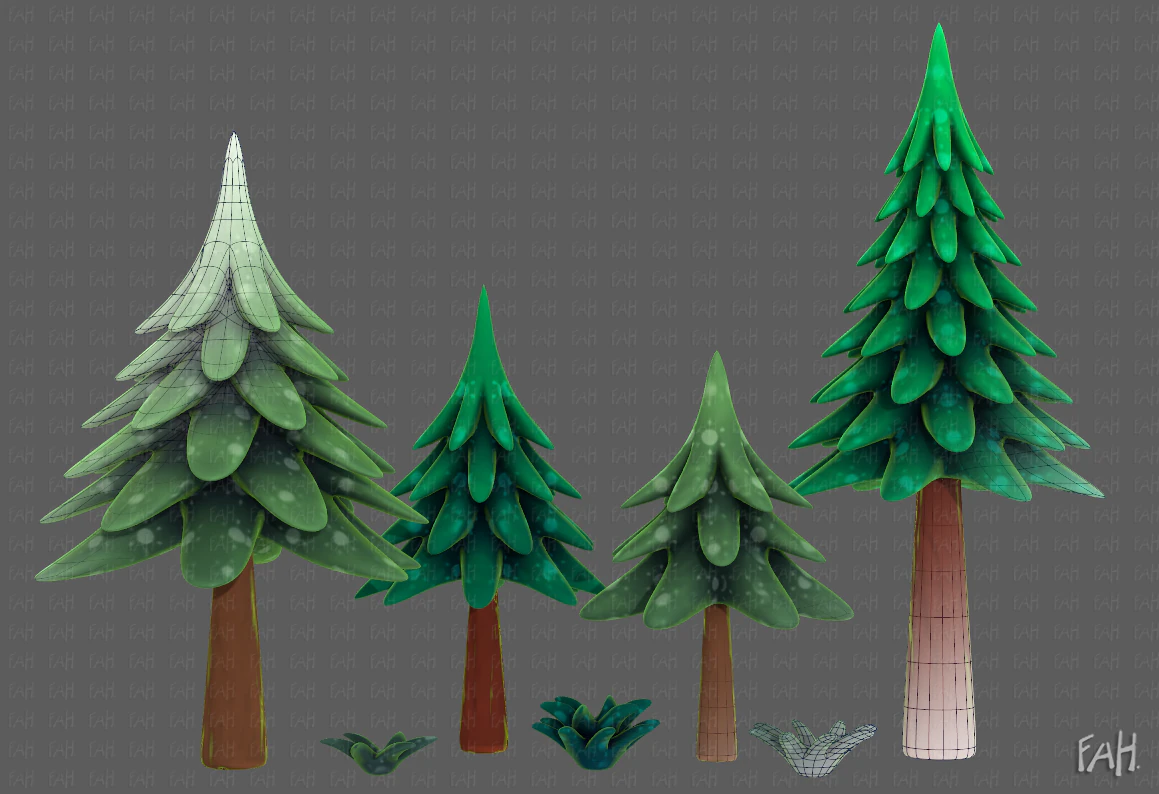 Trees Cartoon V17 3D Model .c4d .max .obj .3ds .fbx .stl .blend 
