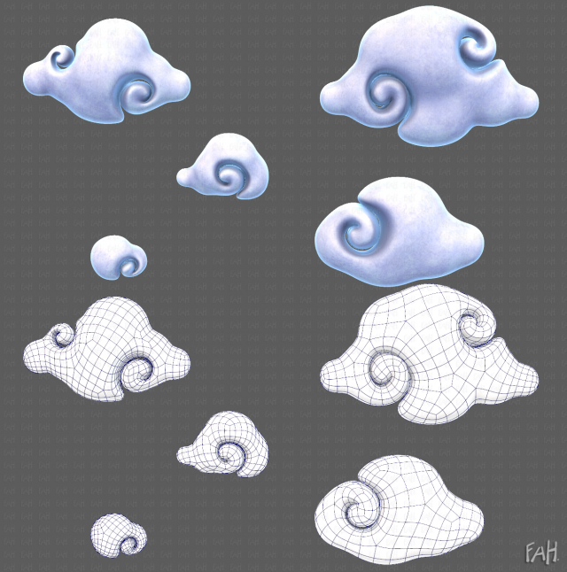 Clouds cartoon V04 3D Модель .c4d .max .obj .3ds .fbx .stl .blend 