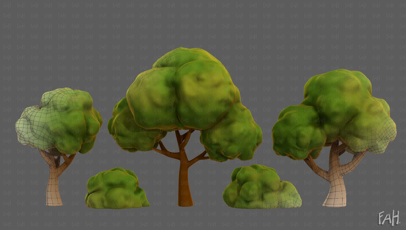 Trees Cartoon V33 3D Model .c4d .max .obj .3ds .fbx .stl .blend