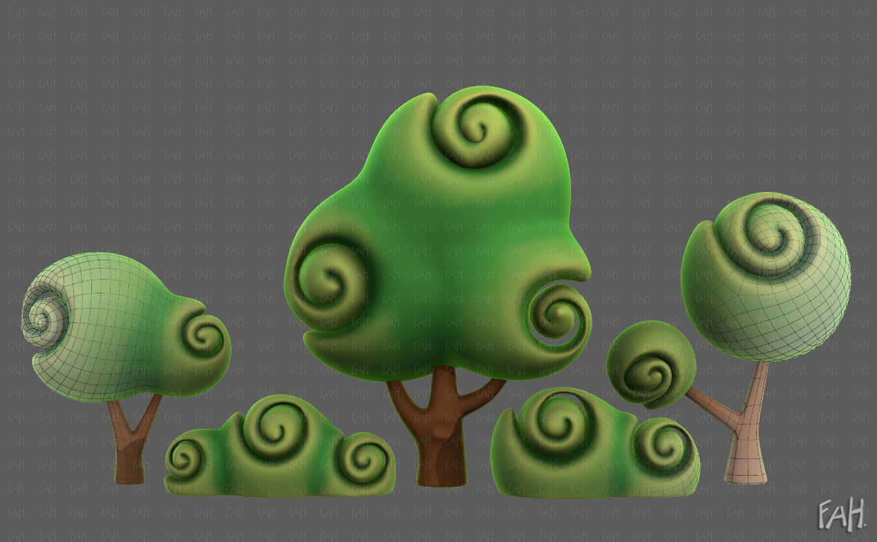 Trees Cartoon V34 3D Model .c4d .max .obj .3ds .fbx .stl .blend 