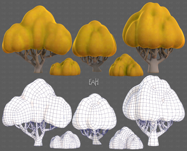 Trees Cartoon V45 3D Модель .c4d .max .obj .3ds .fbx .stl .blend 