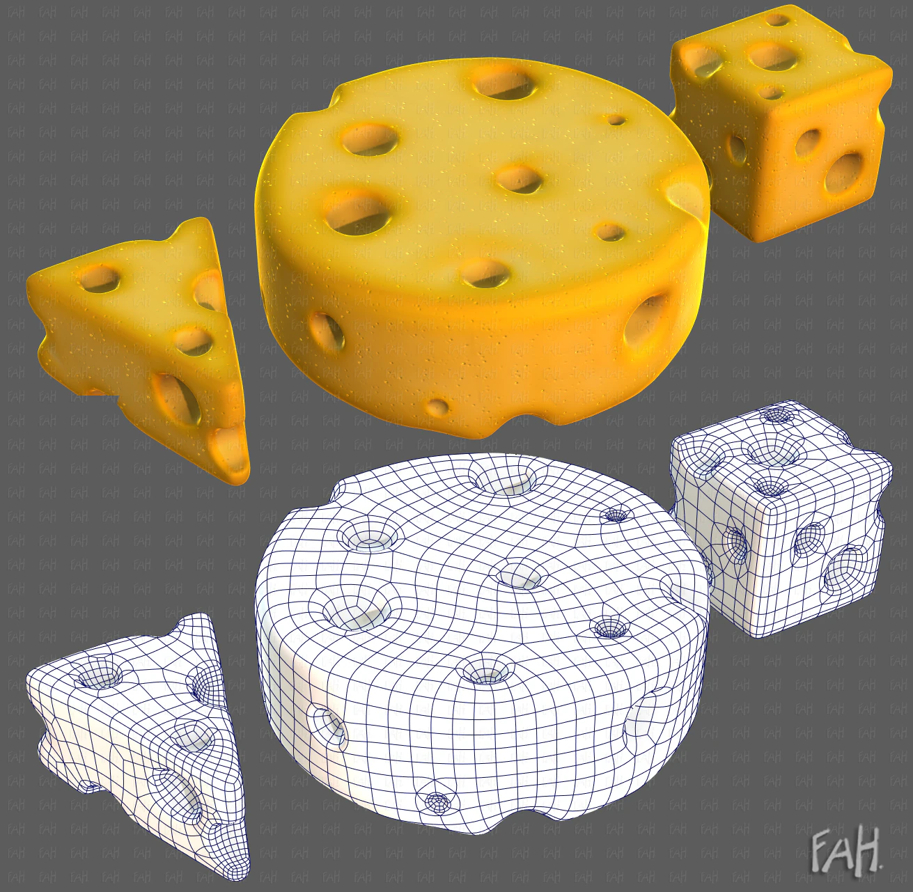 Cheese V01 3D Model .c4d .max .obj .3ds .fbx .stl .blend 