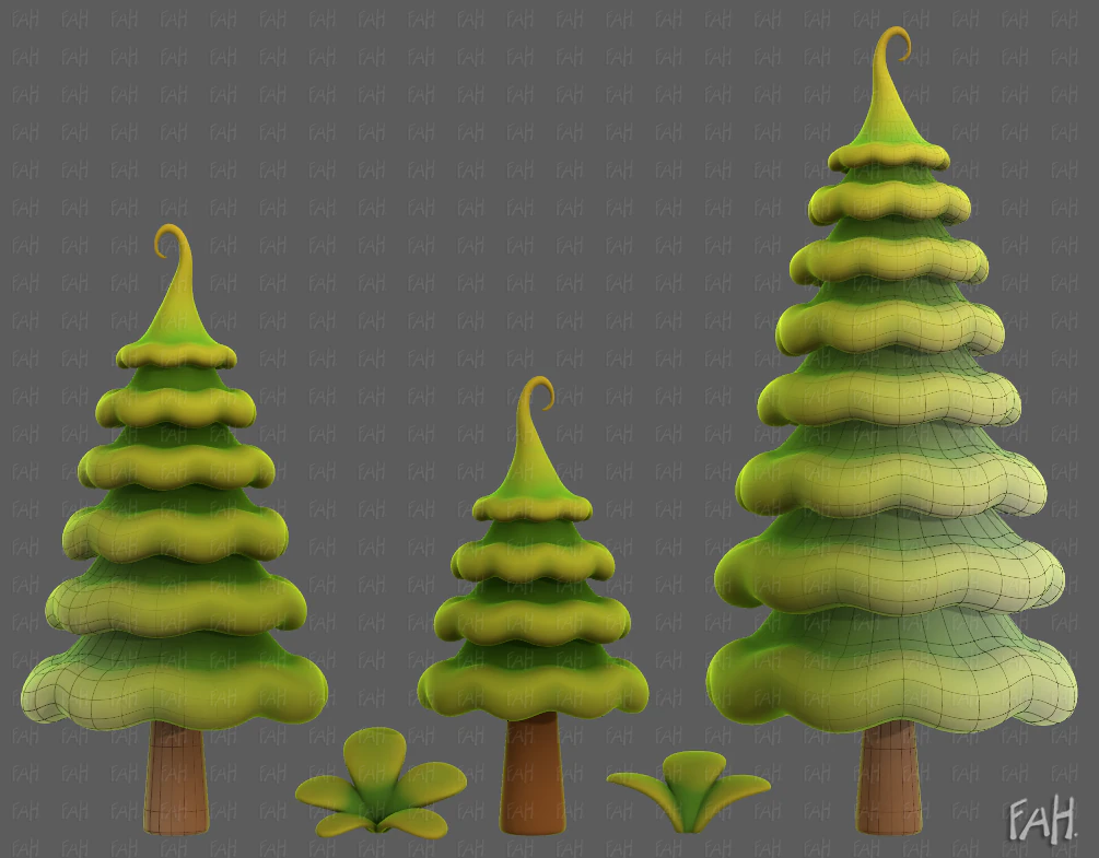 Trees Cartoon V46 3D Model .c4d .max .obj .3ds .fbx .stl .blend 