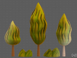 木の漫画 V47 3Dモデル