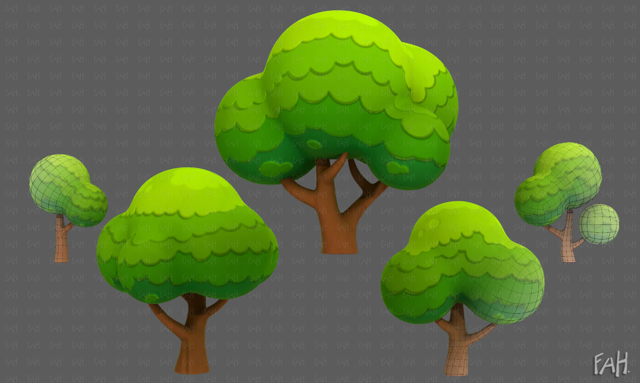 Trees Cartoon V49 3D Model .c4d .max .obj .3ds .fbx .stl .blend