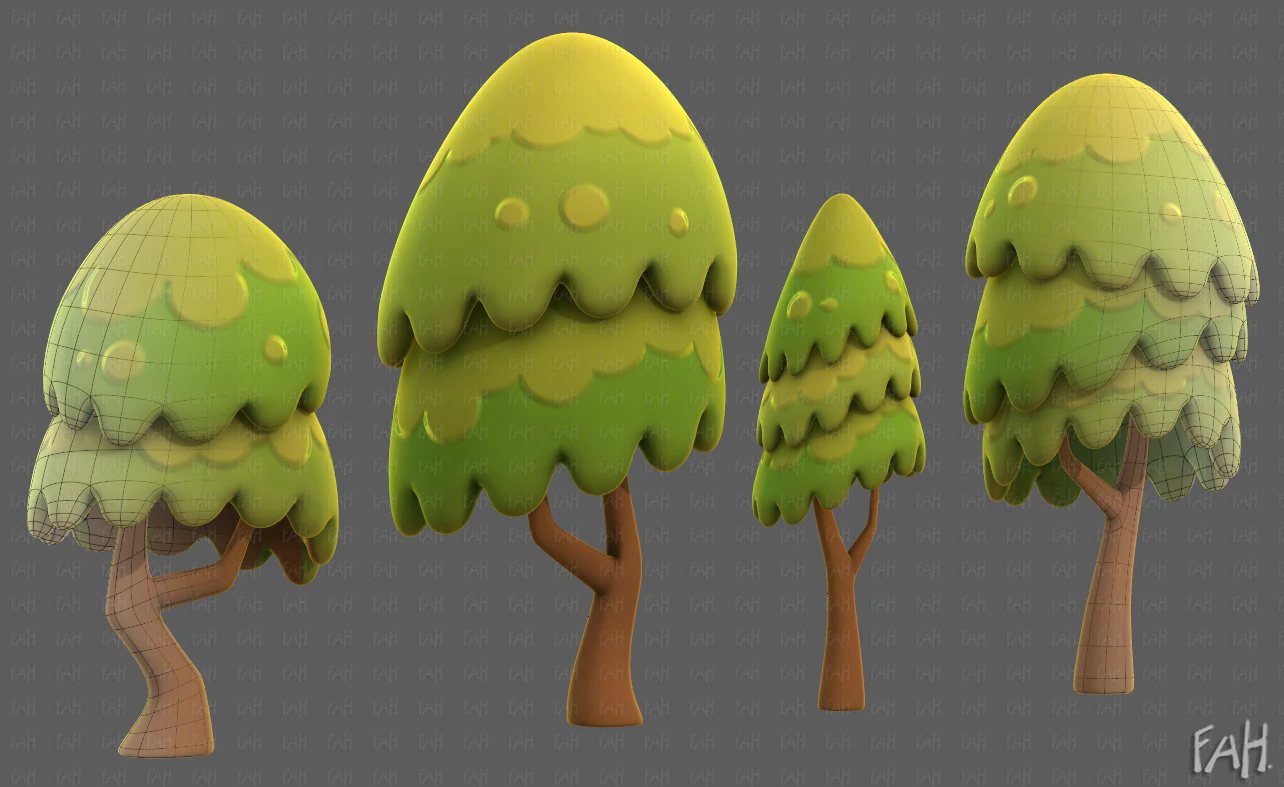 Trees Cartoon V55 3D Model .c4d .max .obj .3ds .fbx .stl .blend 