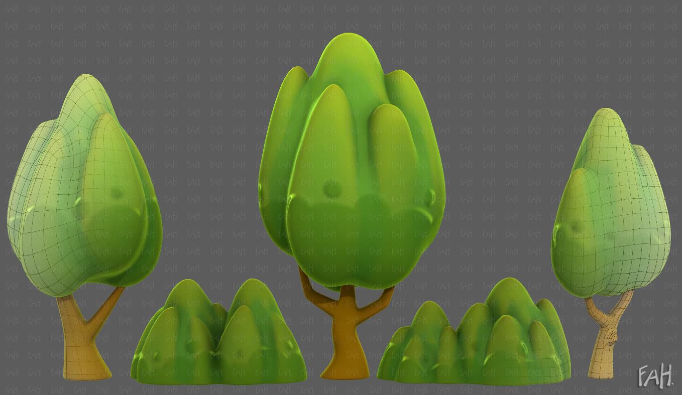 Trees Cartoon V56 3D Model .c4d .max .obj .3ds .fbx .stl .blend