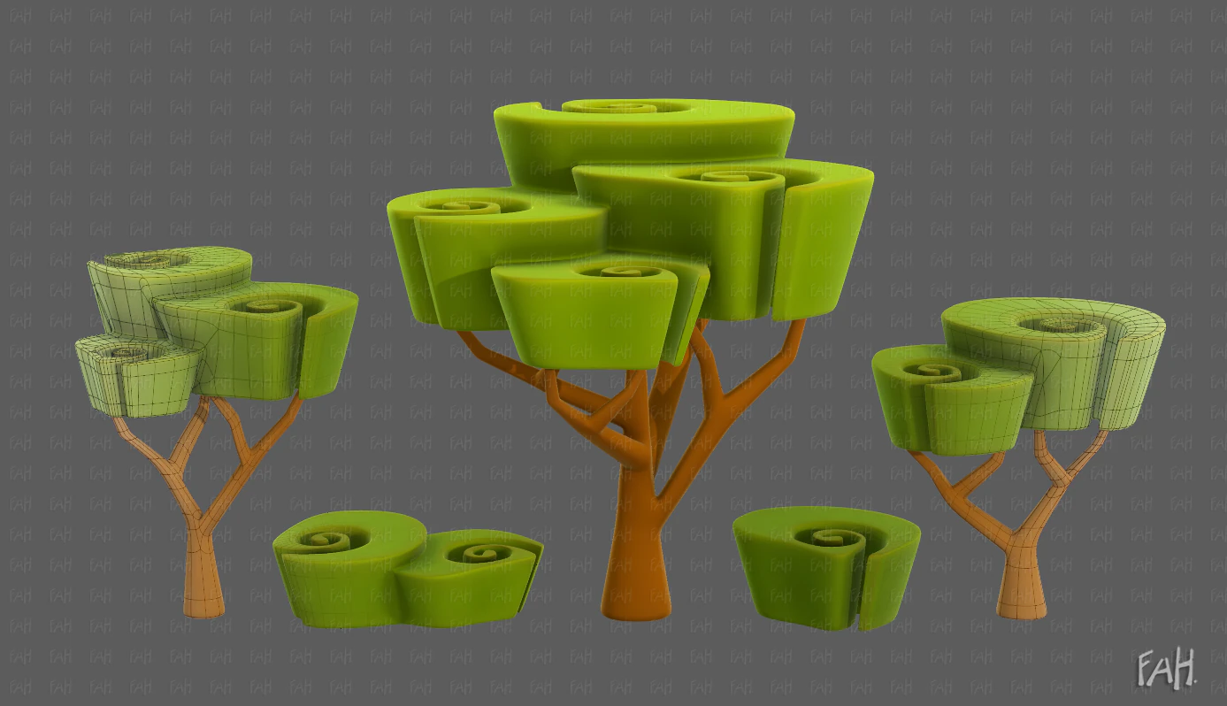 Trees Cartoon V57 3D Model .c4d .max .obj .3ds .fbx .stl .blend 