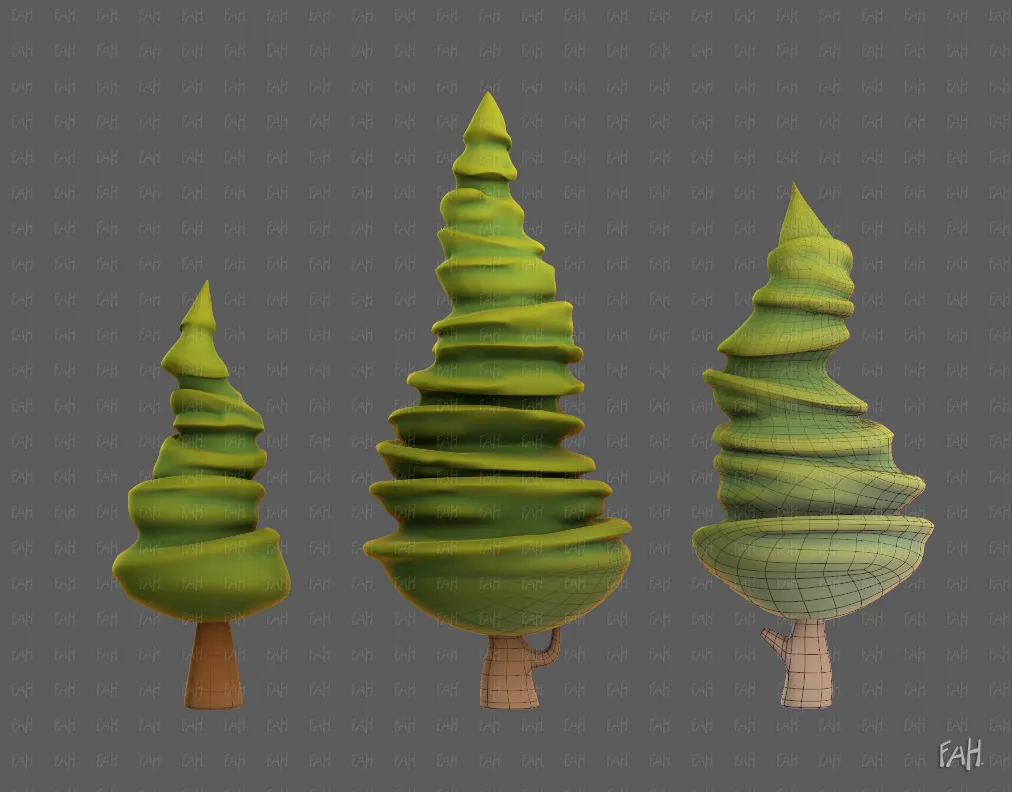Trees Cartoon V64 3D Model .c4d .max .obj .3ds .fbx .stl .blend 