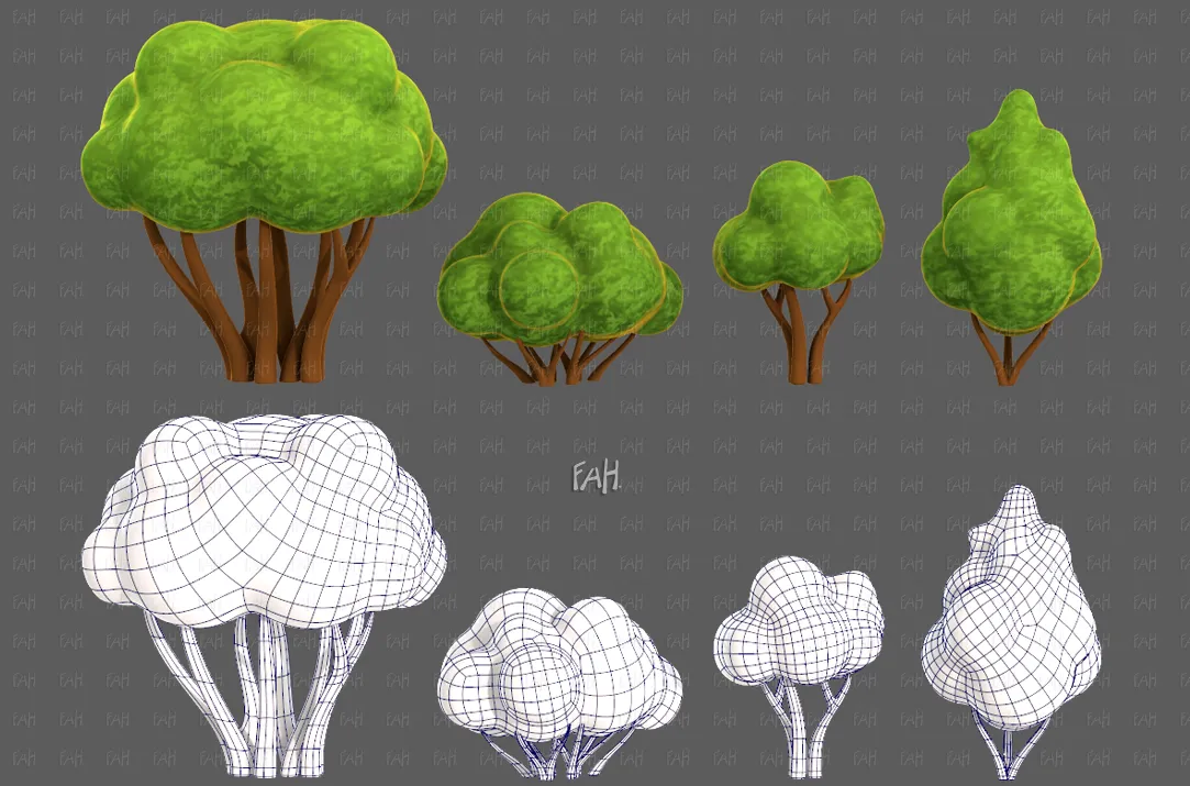 Trees Cartoon V66 3D Model .c4d .max .obj .3ds .fbx .stl .blend 