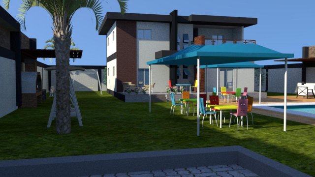 summer chalet with pond outside inside 3D Model .c4d .max .obj .3ds .fbx .stl .blend