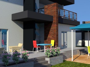 summer chalet with pond outside inside 3D Model