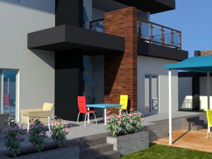 summer chalet with pond outside inside 3D Model