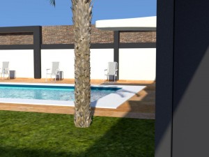 summer chalet with pond outside inside 3D Model