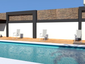 summer chalet with pond outside inside 3D Model