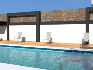 summer chalet with pond outside inside 3D Model