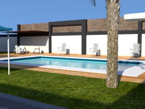 summer chalet with pond outside inside 3D Model