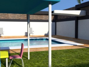 summer chalet with pond outside inside 3D Model
