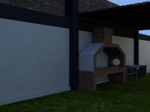 summer chalet with pond outside inside 3D Model