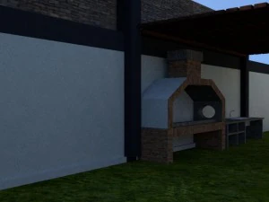 summer chalet with pond outside inside 3D Model