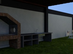 summer chalet with pond outside inside 3D Model