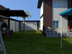 summer chalet with pond outside inside 3D Model
