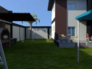 summer chalet with pond outside inside 3D Model