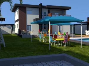 summer chalet with pond outside inside 3D Model