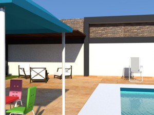 summer chalet with pond outside inside 3D Model