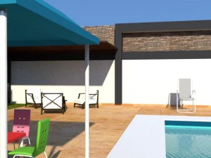 summer chalet with pond outside inside 3D Model
