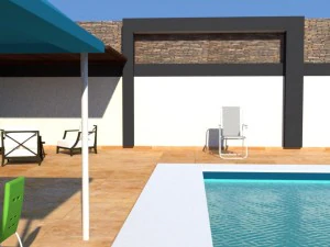 summer chalet with pond outside inside 3D Model