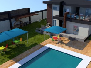 summer chalet with pond outside inside 3D Model