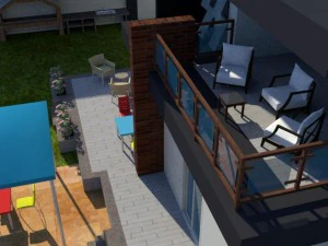 summer chalet with pond outside inside 3D Model
