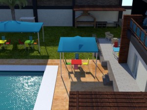 summer chalet with pond outside inside 3D Model