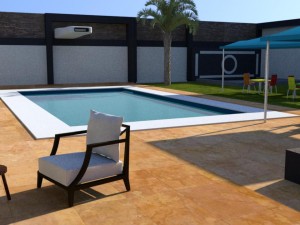 summer chalet with pond outside inside 3D Model
