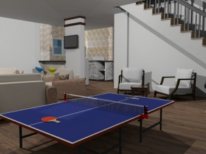summer chalet with pond outside inside 3D Model