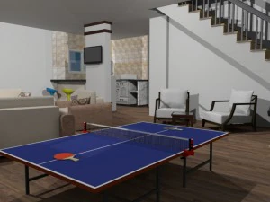 summer chalet with pond outside inside 3D Model