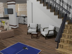 summer chalet with pond outside inside 3D Model