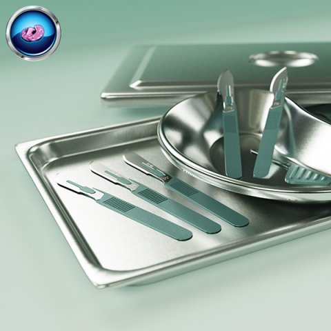 3d scalpels kidney dish and sterilization tray model 3D 모델 .c4d .max .obj .3ds .fbx .stl .blend 