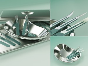 3d scalpels kidney dish and sterilization tray model 3D 모델