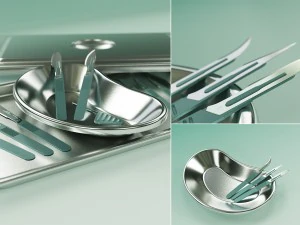 3d scalpels kidney dish and sterilization tray model 3D Model