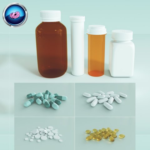 medication pills capsules bottles and containers 3D Model .c4d .max .obj .3ds .fbx .stl .blend 