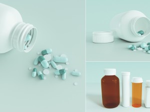 medication pills capsules bottles and containers 3D Model