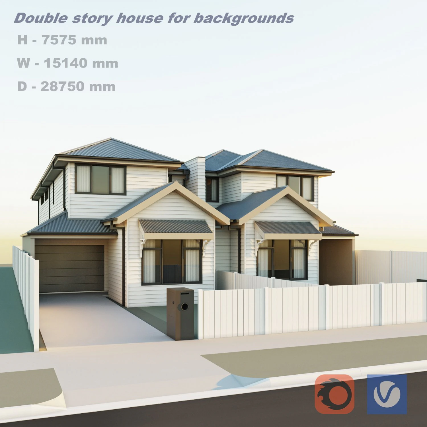 Double story house 3D Model .c4d .max .obj .3ds .fbx .stl .blend 
