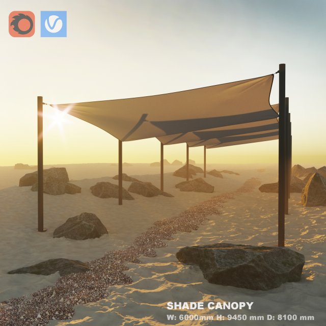 Shade Canopy vs rocks sand 3D Model .c4d .max .obj .3ds .fbx .stl .blend 